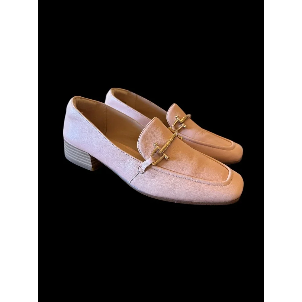 Clarks Womens Pure Block Leather Loafers 9 Blush Gold Hardware Comfort Classic‎
